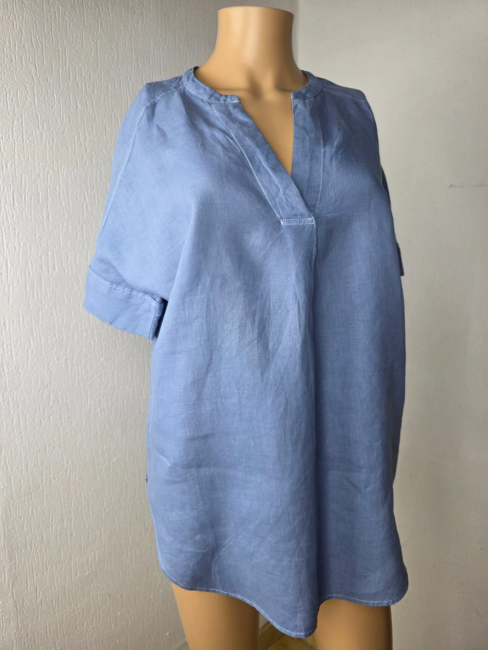 Blusa de linho puro azul lavanda - Estilo Túnica/Caftan - Tamanho único nova – photo 2